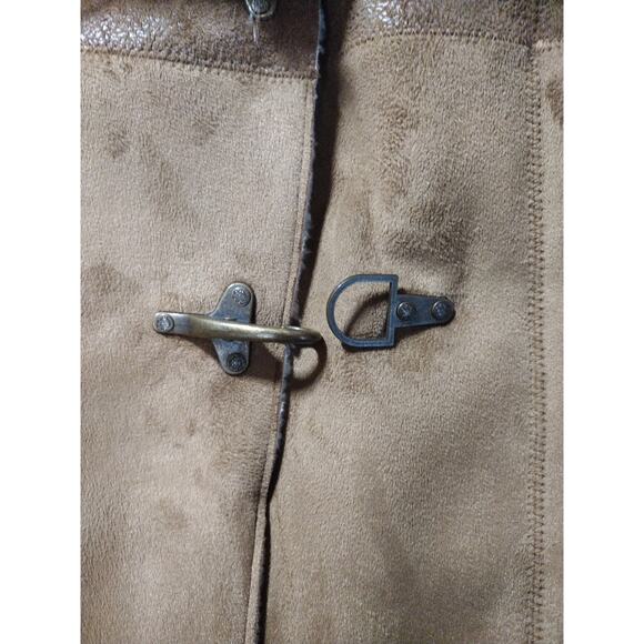 Jessica Simpson Sz L Faux Leather Fur Brown Coat Sherpa Lined Old Money Luxury - Picture 6 of 14